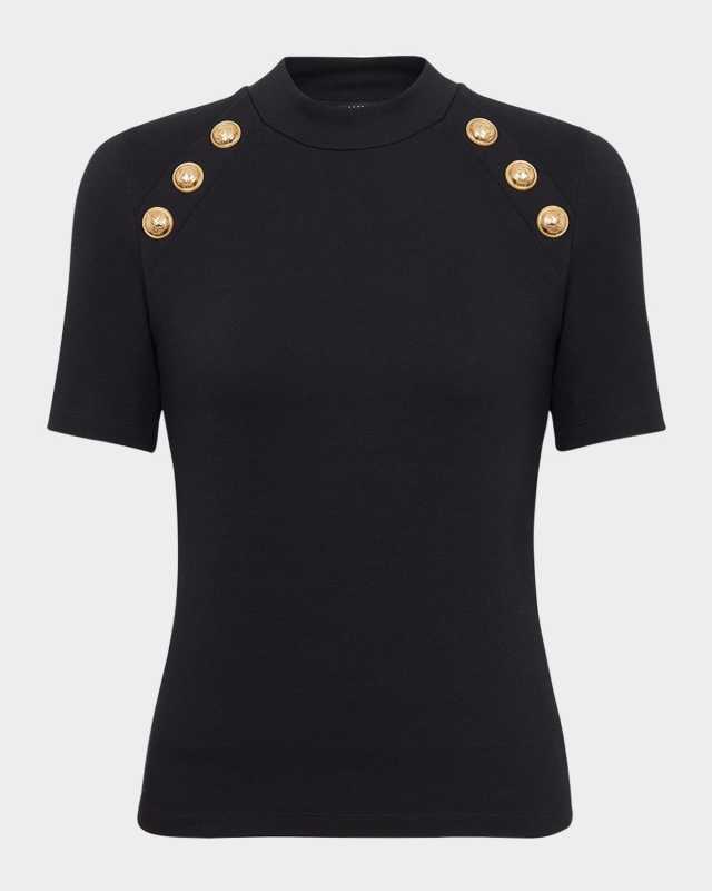6-Button Raglan-Sleeve Stretch T-Shirt